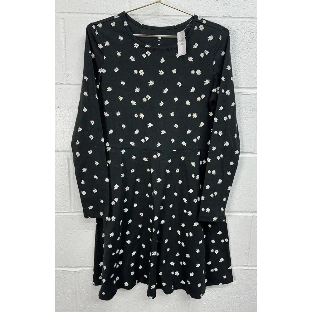 NWT GAP Kids Graphic Skater Dress / Black White Floral / Girls Size XXL